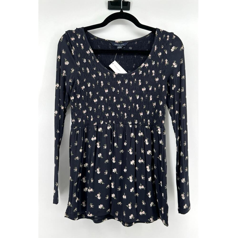 American Eagle Smocked Peplum Floral Shirt Women's Size S NWT